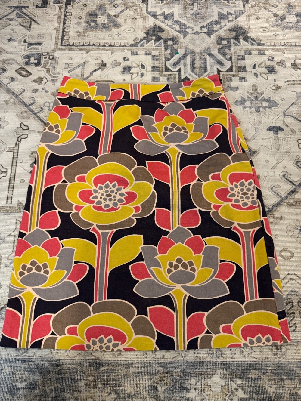 Boden Bold Retro Floral A-Line Cotton Skirt Size 4R